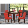 Pemberly Row 5-Piece Wood Dining Set with Firebrick Red Seats and Mahogany Table
