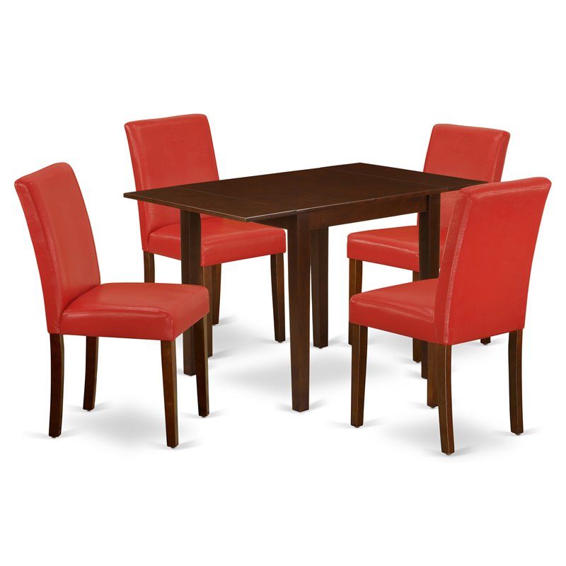 Pemberly Row 5-Piece Wood Dining Set with Firebrick Red Seats and Mahogany Table