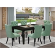 Pemberly Row 7-Piece Black Dining Table Set with Green Faux Leather