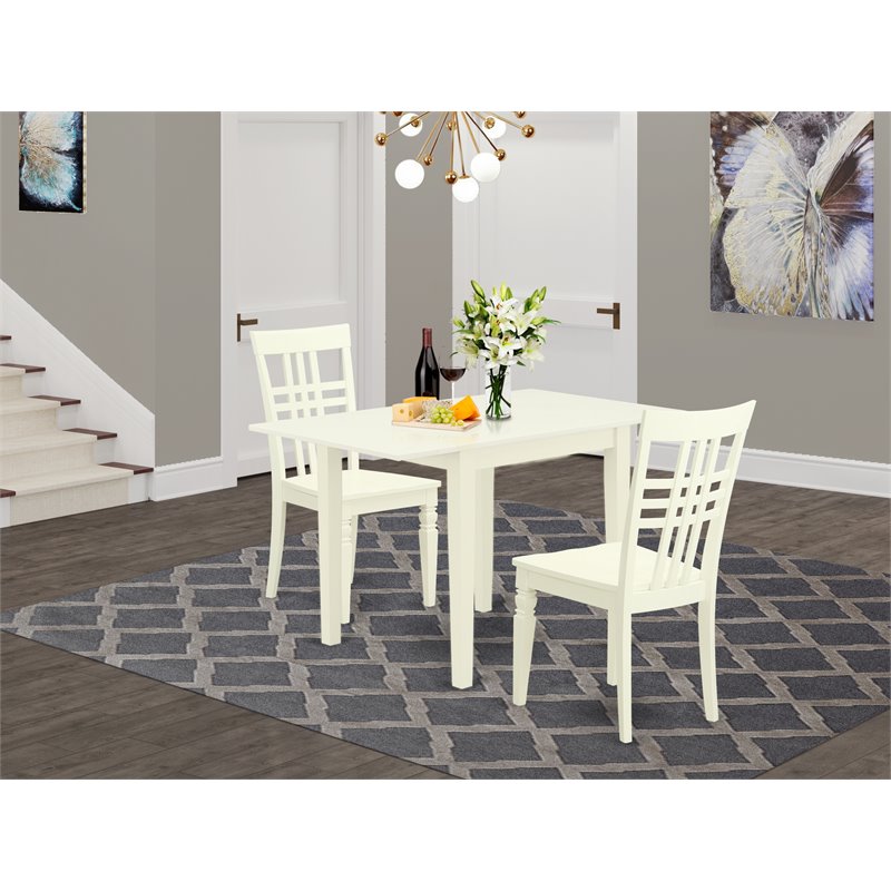 Pemberly Row Nordic 3-Piece Wood Dining Set with Panel Chairs in White
