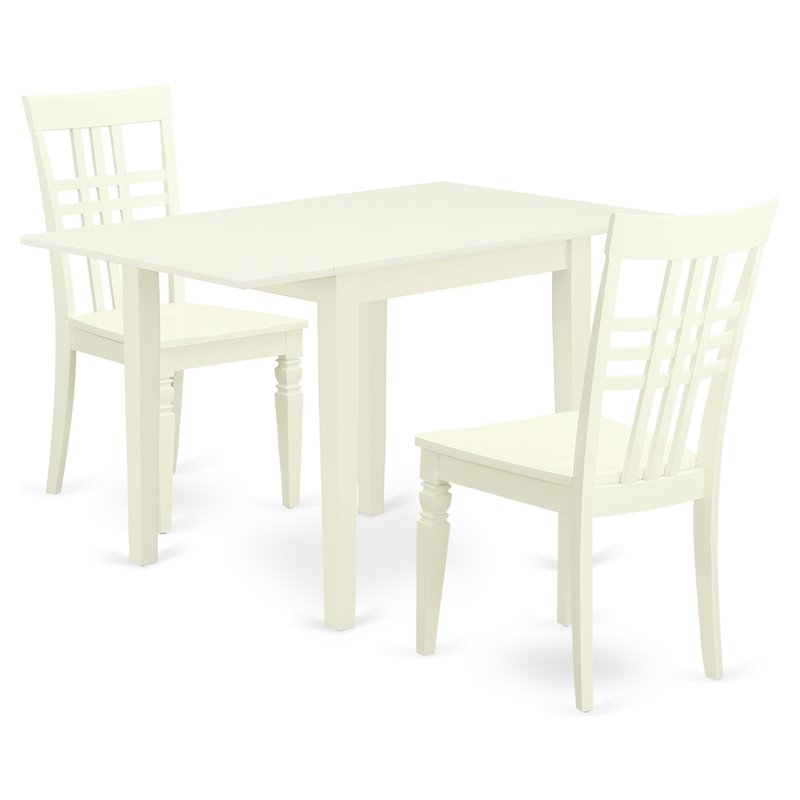 Pemberly Row Nordic 3-Piece Wood Dining Set with Panel Chairs in White