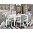 Pemberly Row Capri 7-Piece Wood Dining Set in Linen White Baby Blue