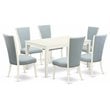 Pemberly Row Capri 7-Piece Wood Dining Set in Linen White Baby Blue