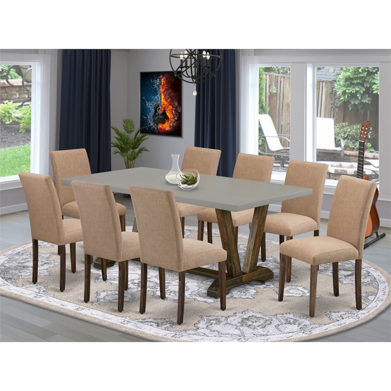 Pemberly Row 9-Piece Wood Dining Set in Cement and Distressed Jacobean