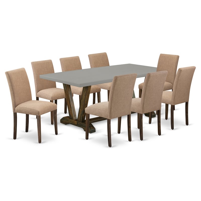 Pemberly Row 9-Piece Wood Dining Set in Cement and Distressed Jacobean
