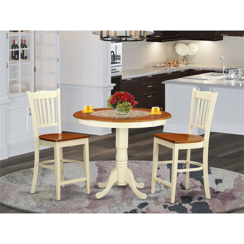Pemberly Row 3-Piece Wood Dining Set in Buttermilk and Cherry