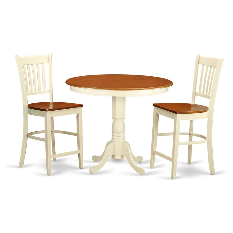 Pemberly Row 3-Piece Wood Dining Set in Buttermilk and Cherry
