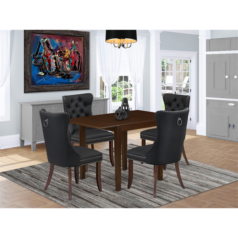 Pemberly Row 5-Piece Dining Set in Mahogany Table and Dark Gray Chairs
