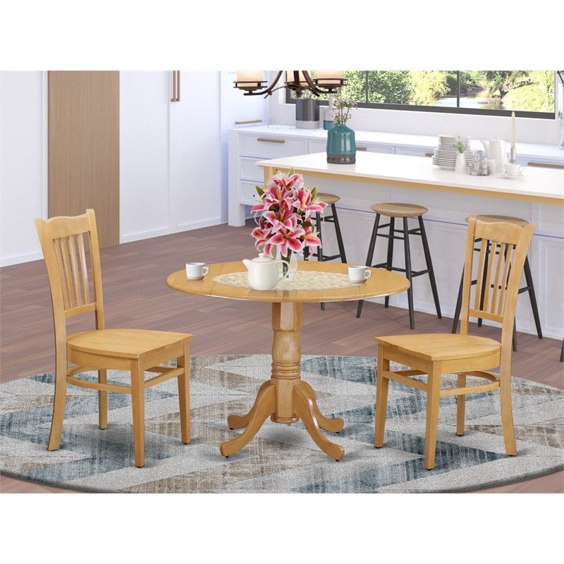 Pemberly Row 3-Piece Oak Wood Dining Set with Round Table and Chairs