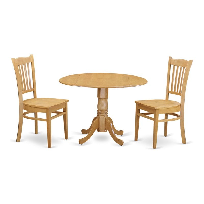 Pemberly Row 3-Piece Oak Wood Dining Set with Round Table and Chairs