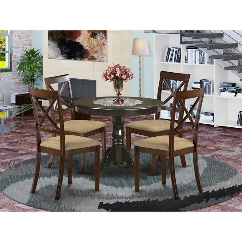 Pemberly Row Antique 5-Piece Wood Dining Set in Cappuccino Finish