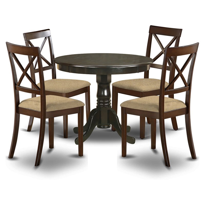 Pemberly Row Antique 5-Piece Wood Dining Set in Cappuccino Finish