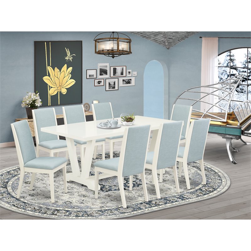 Pemberly Row 9-Piece Dining Table Set with Upholstered Chairs in White