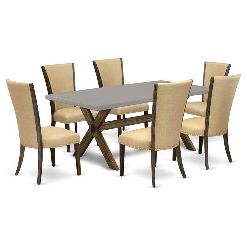 Pemberly Row 7-Piece Dining Set with Parsons Chairs in Brown/Cement Finish
