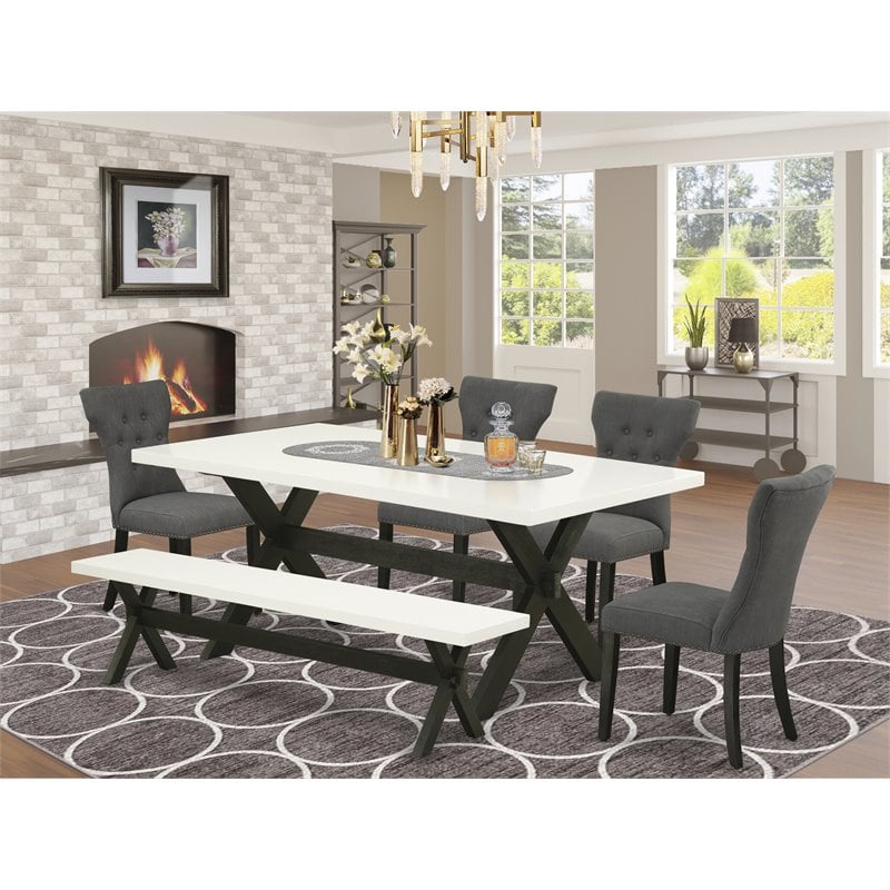 Pemberly Row 6-Piece Dining Set with Bench in Gotham Gray/Black Finish