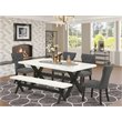 Pemberly Row 6-Piece Dining Set with Bench in Gotham Gray/Black Finish