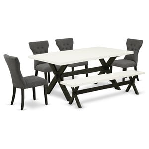 Pemberly Row 6-Piece Dining Set with Bench in Gotham Gray/Black Finish