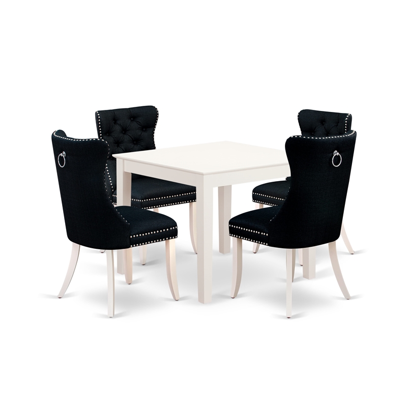Pemberly Row 5-Piece Dining Set with Linen White Table and Black Chairs