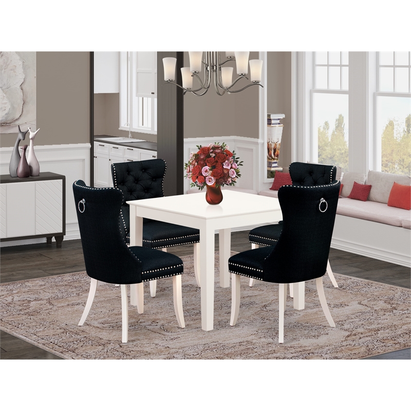 Pemberly Row 5-Piece Dining Set with Linen White Table and Black Chairs