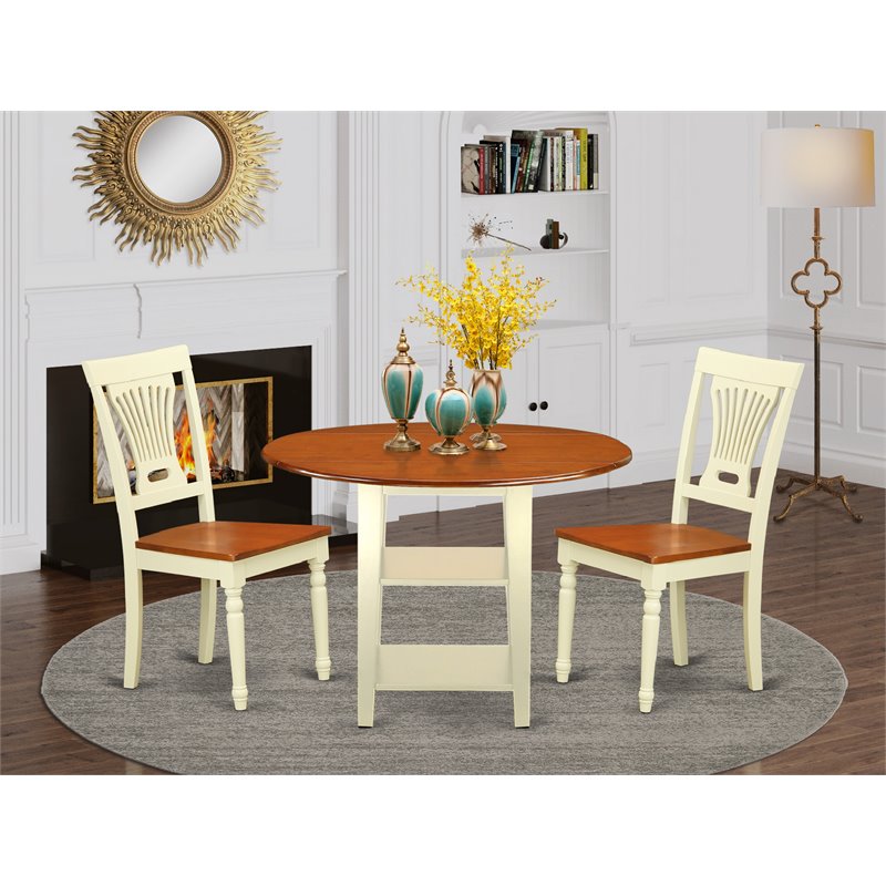 Pemberly Row 3-Piece Dining Set with Wood Chairs in Cherry Finish
