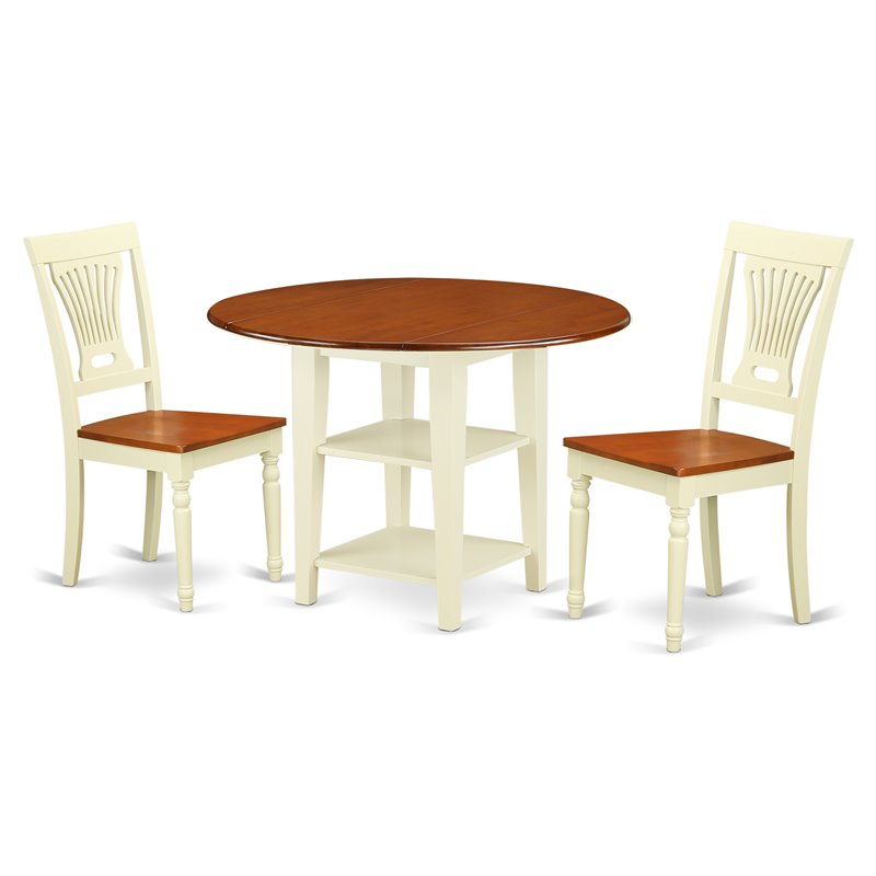 Pemberly Row 3-Piece Dining Set with Wood Chairs in Cherry Finish