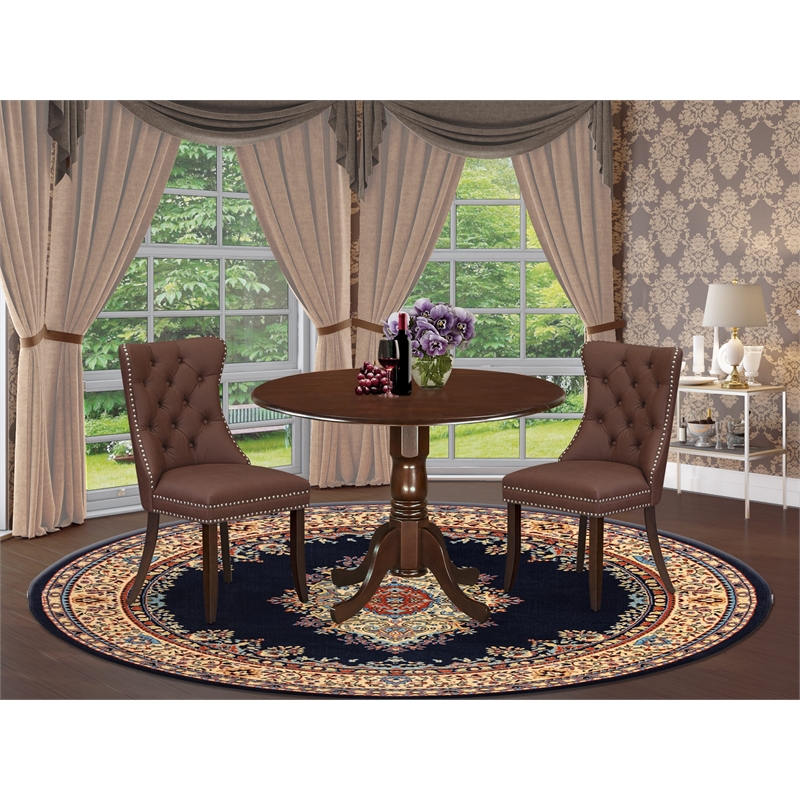 Pemberly Row 3-Piece Rubber Wood Dining Set with Drop-Leaf Table and Chairs