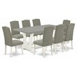 Pemberly Row 9-Piece Wood Dining Table Set in Linen White/Dark Shitake
