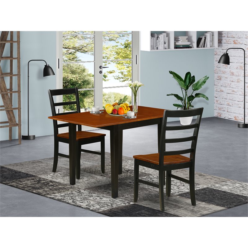 Pemberly Row 3-Piece Dining Set with Ladder Back Chairs in Black/Cherry