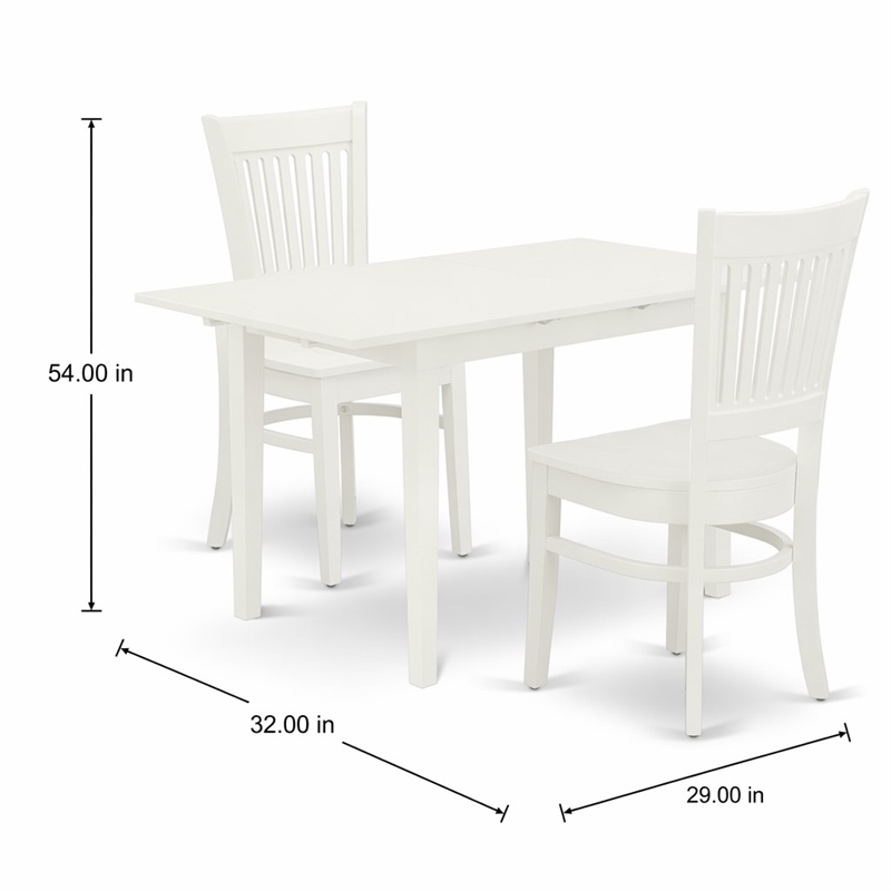 Pemberly Row 3-Piece Table and Dining Chair Set in Linen White Finish