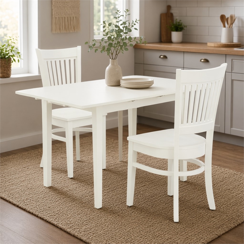 Pemberly Row 3-Piece Table and Dining Chair Set in Linen White Finish