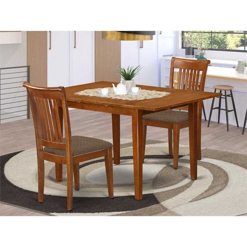 Pemberly Row 3-Piece Wood Dining Set with Rectangle Table in Saddle Brown