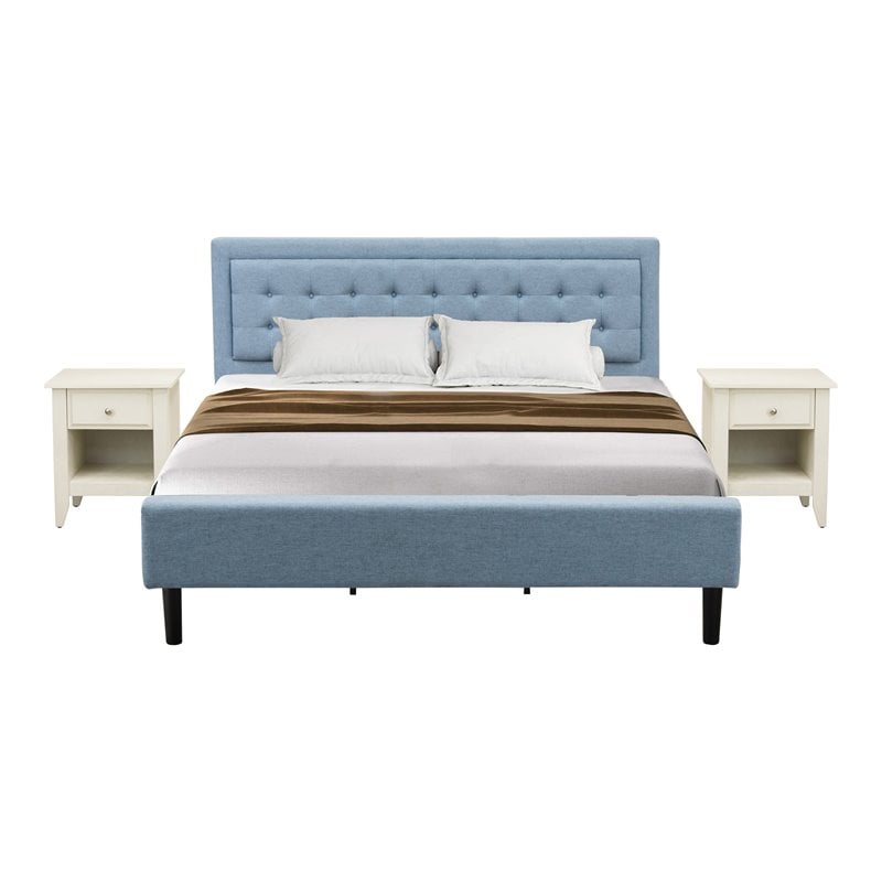 Pemberly Row 3-Piece King Bedroom Set in Denim Blue Fabric