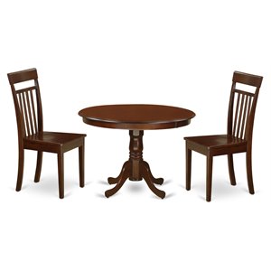 Pemberly Row 3-Piece Round Dining Set with Mahogany Finish and Wood Seats