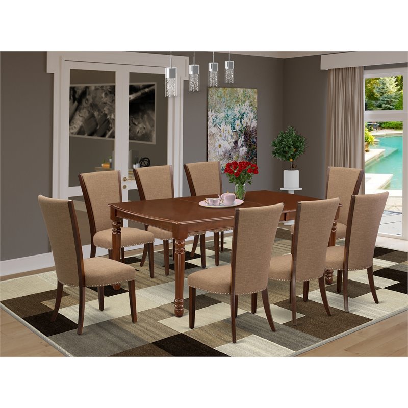 Pemberly Row Dover 9-Piece Dining Set with Butterfly Table in Mahogany