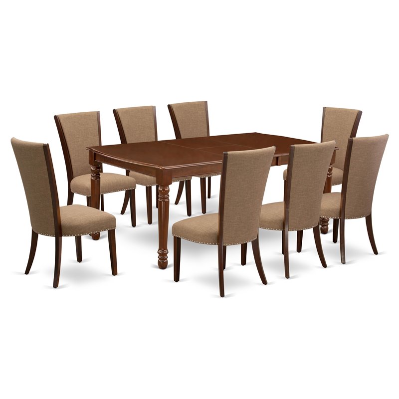 Pemberly Row Dover 9-Piece Dining Set with Butterfly Table in Mahogany