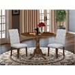 Pemberly Row 3-Piece Antique Walnut Kitchen Table Set with Grey Linen Chairs