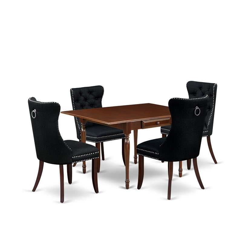 Pemberly Row 5-Piece Dining Table Set in Mahogany with Black Linen Upholstery