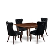 Pemberly Row 5-Piece Dining Table Set in Mahogany with Black Linen Upholstery
