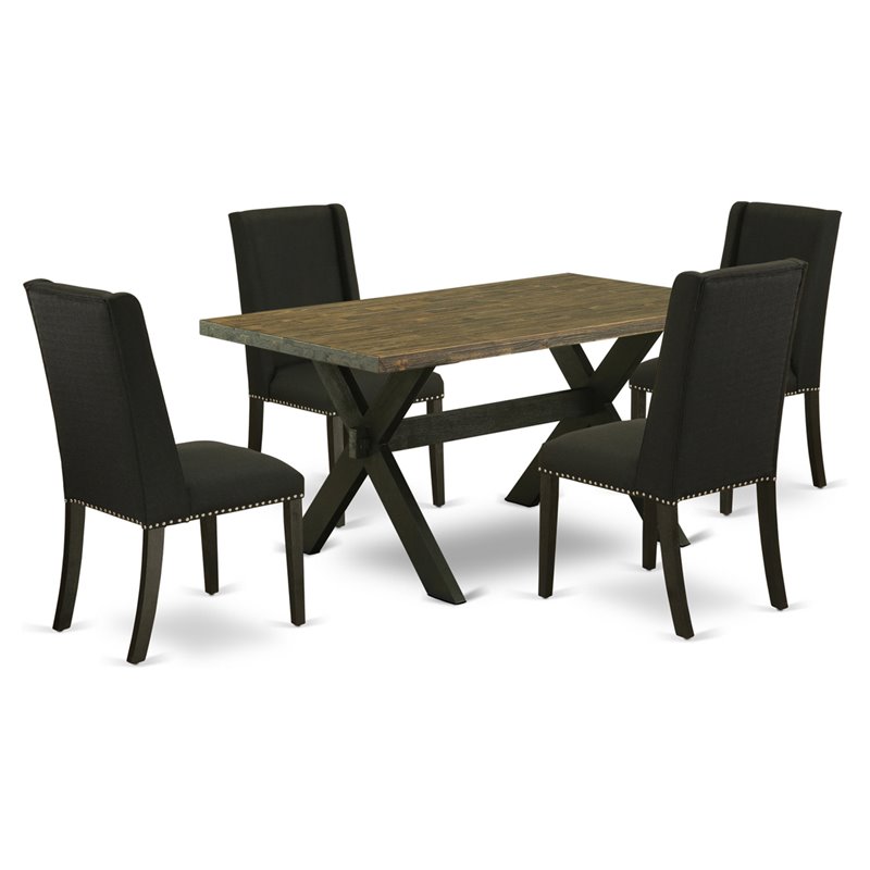Pemberly Row X-Style 5-Piece Dining Set in Black/Distressed Jacobean