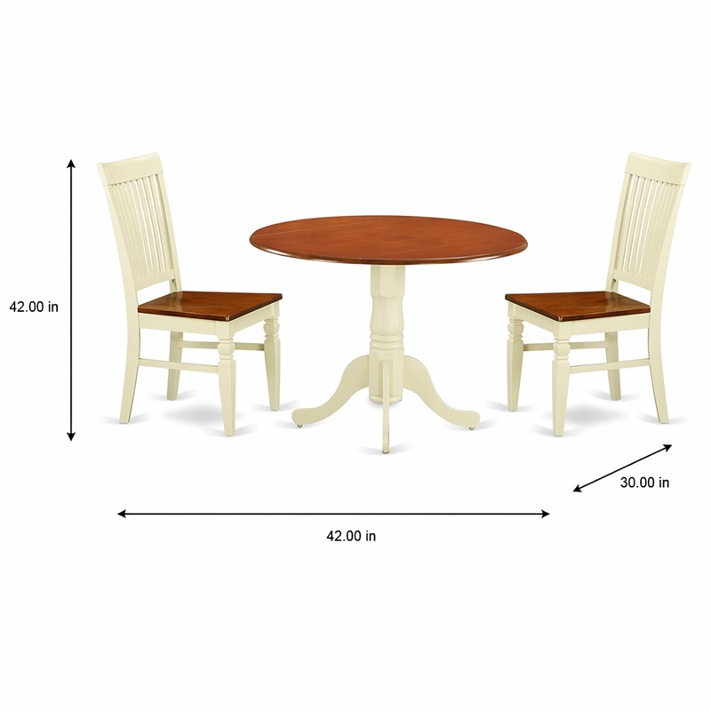 Pemberly Row 3-Piece Dining Set in Buttermilk & Cherry Finish