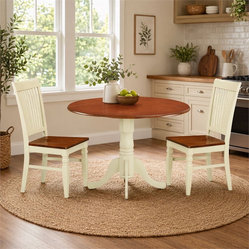 Pemberly Row 3-Piece Dining Set in Buttermilk & Cherry Finish
