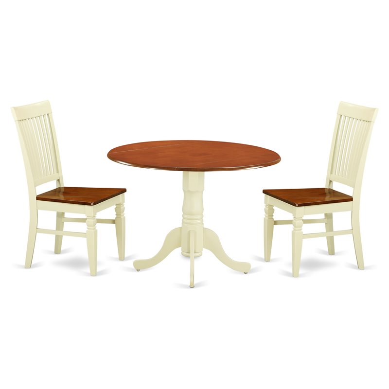 Pemberly Row 3-Piece Dining Set in Buttermilk & Cherry Finish