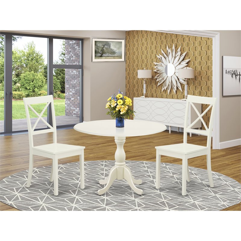 Pemberly Row 3-Piece Dining Set with X-Back Chairs in Linen White