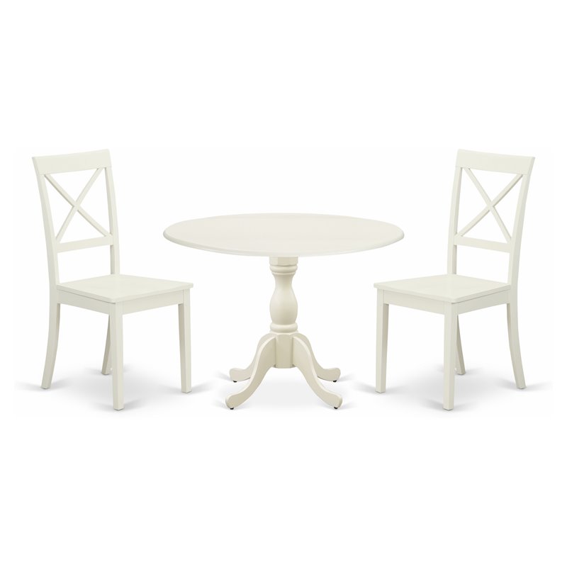 Pemberly Row 3-Piece Dining Set with X-Back Chairs in Linen White