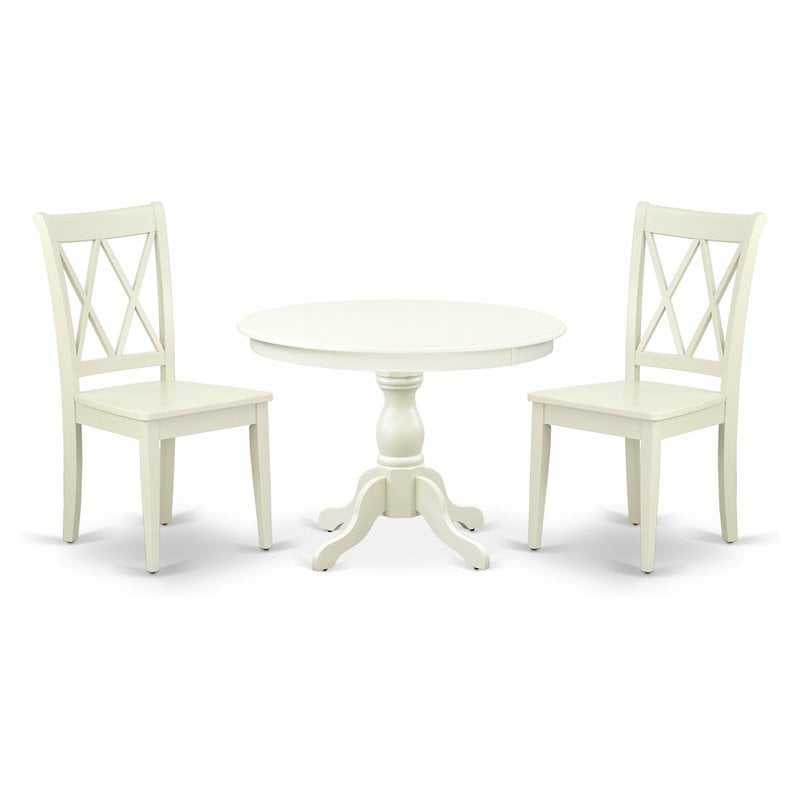 Pemberly Row 3-Piece Dining Set with Double X-Back Chairs in Linen White
