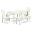 Pemberly Row 5-Piece Dining Set in Linen White Finish with 2 Benches