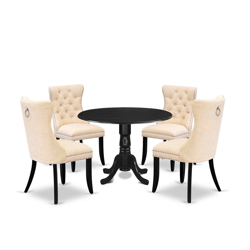 Pemberly Row 5-Piece Dining Table Set in Black and Light Beige Upholstery