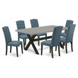 Pemberly Row X-Style 7-Piece Dining Room Set with Blue Upholstered Chairs