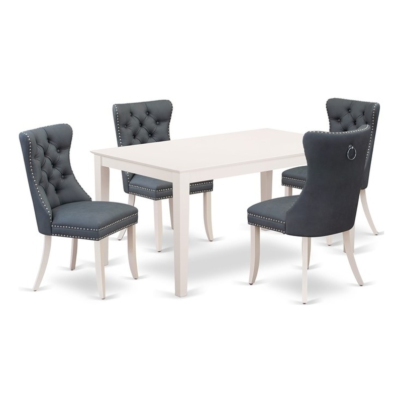 Pemberly Row 5-Piece Dining Table Set with Chairs in Linen White/Platinum Gray