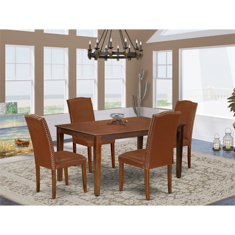 Pemberly Row 5-Piece Wood Dining Set in Mahogany Finish
